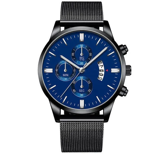 Mens Business Luxury Watches For Men Mesh Band Quartz Watch Black Blue Watches - Tophatter Daily Deals