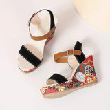 Fashion Flowers Embroidered High Wedge Sandals For Women Summer Toe Platform Buckle Shoes Humidifier - Tophatter Daily Deals