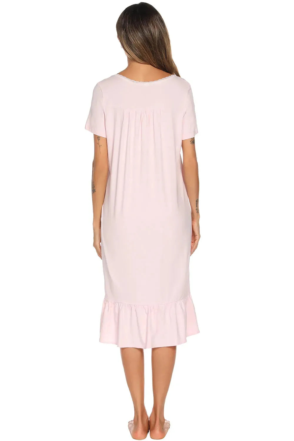 Lace Detail Square Neck Lounge Dress Sleep Dresses - Tophatter Daily Deals