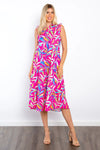 Be Stage Print Ruffled Midi Dress with Pockets Fuchsia Casual Dresses - Tophatter Daily Deals