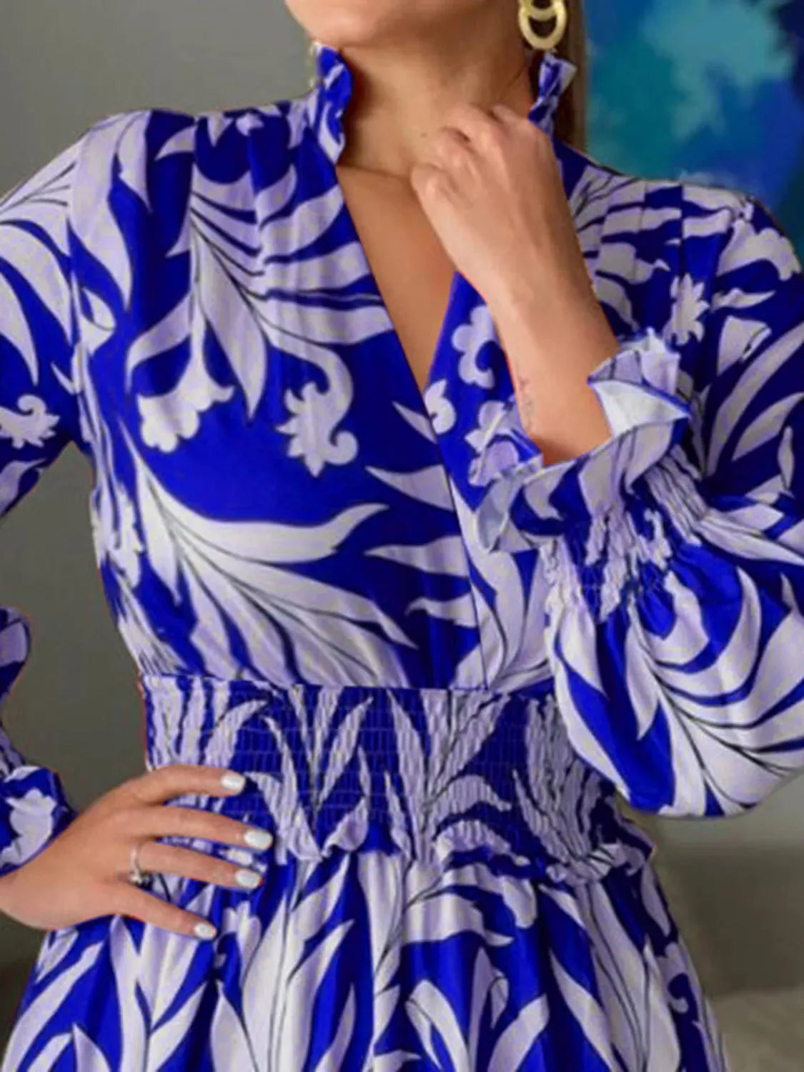 Printed Flounce Sleeve Maxi Dress Casual Dresses - Tophatter Daily Deals