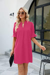 Notched Neck Flounce Sleeve Mini Dress Casual Dresses - Tophatter Daily Deals