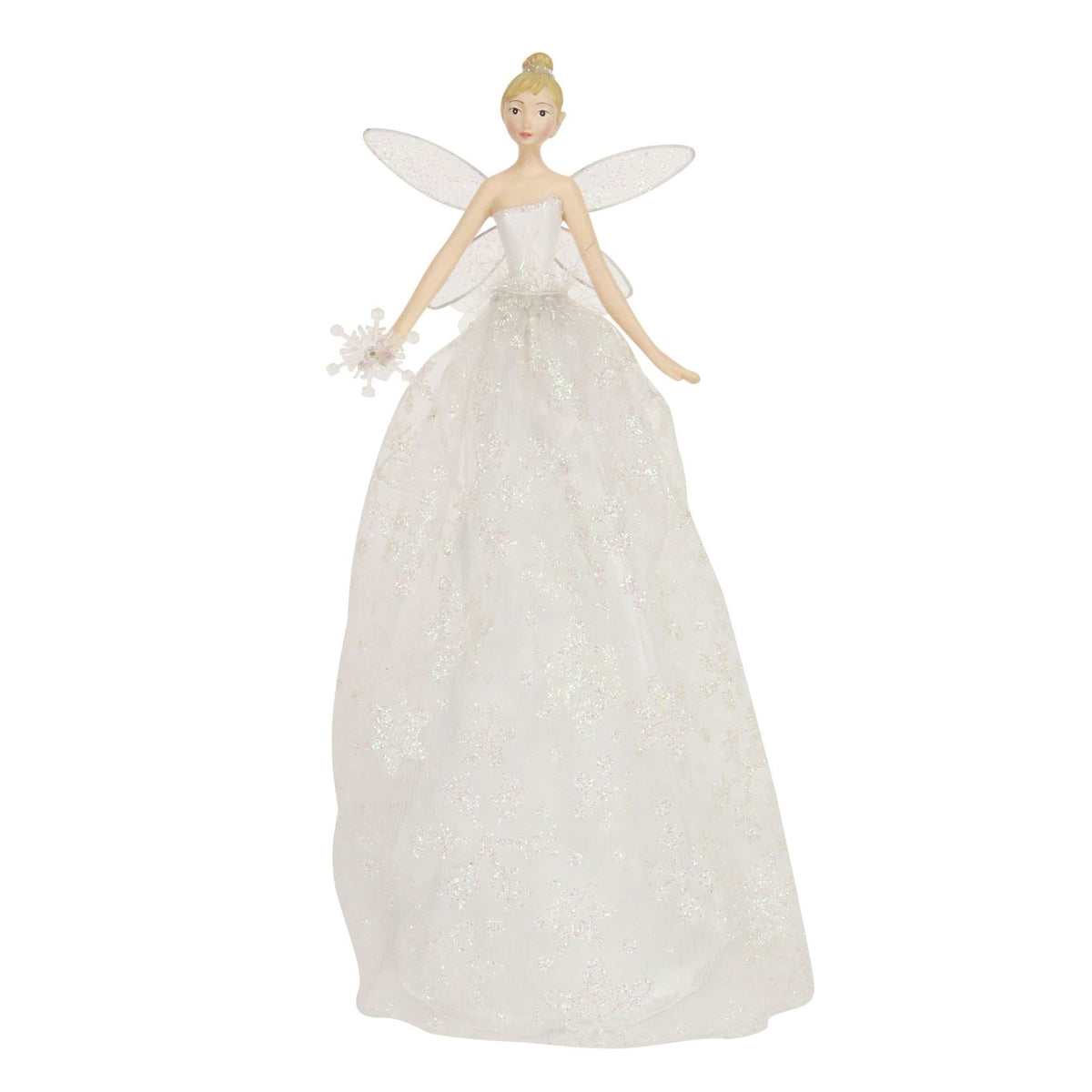 White Angel Christmas Tree Topper | Iridescent Fairy Angel Tree Ornament - 28cm Tree Decoration - Tophatter Daily Deals
