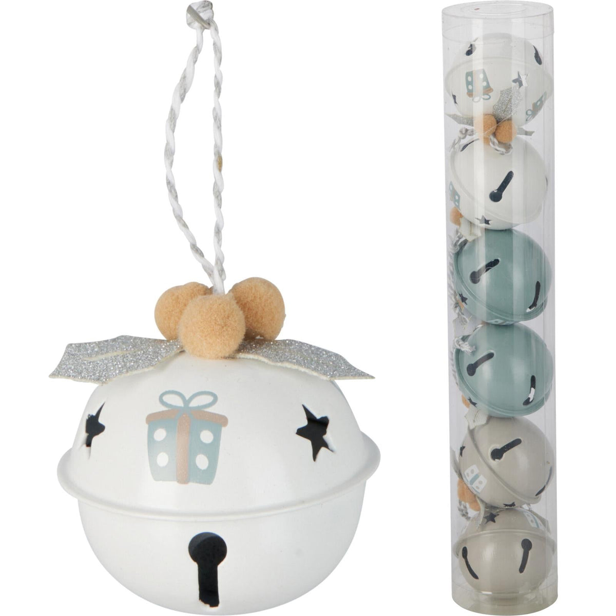 Set of 6 Baubles Pastel Jingle Bells | Christmas Tree Hanging Ornaments - 4cm Baubles - Tophatter Daily Deals