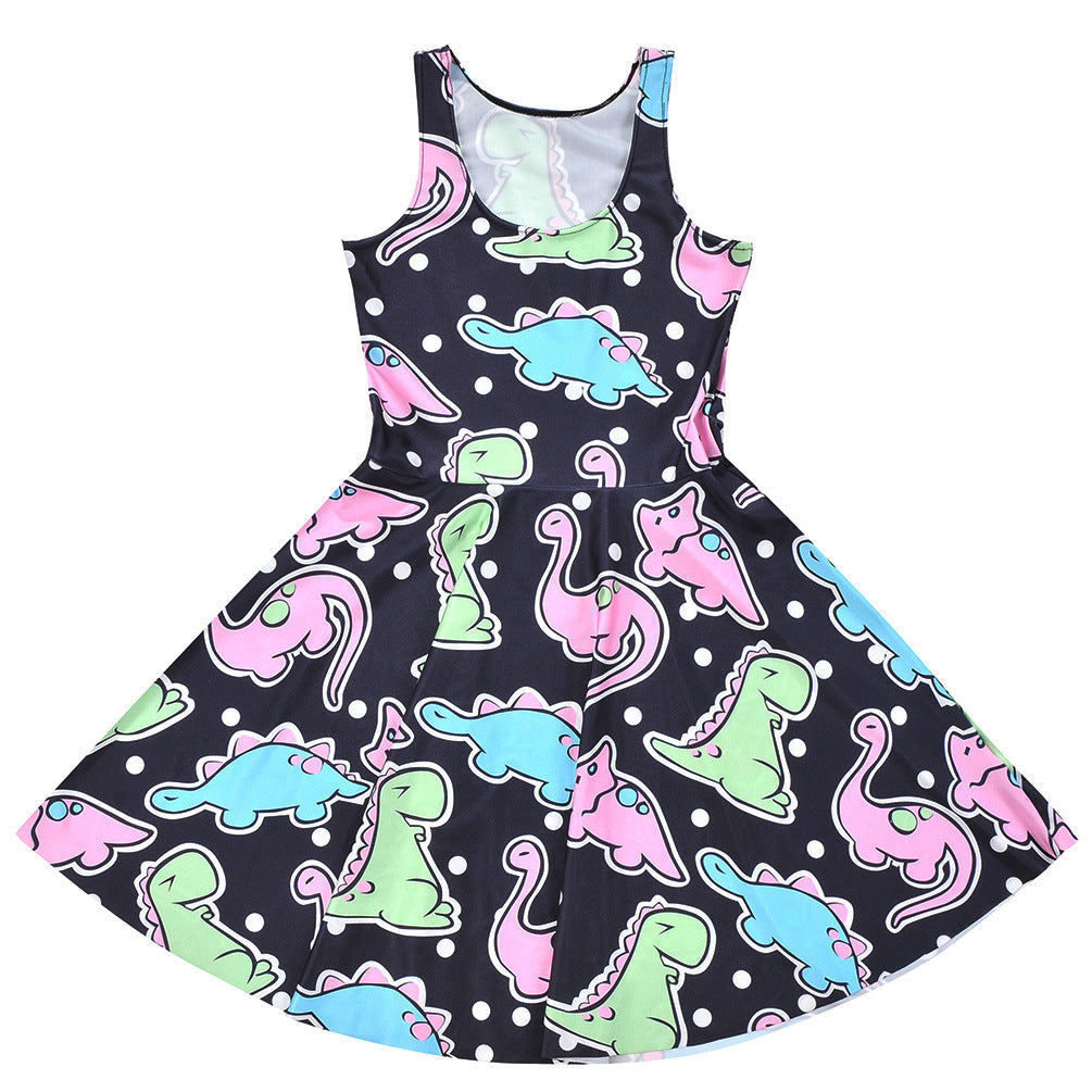 Black Cartoon Color Dinosaur Pleated Umbrella Skirt 0 - Tophatter Daily Deals