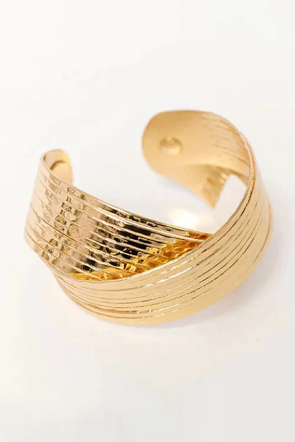 Gold Textured Crossover Metal Cuff Wide Bracelet Bracelets - Tophatter Daily Deals