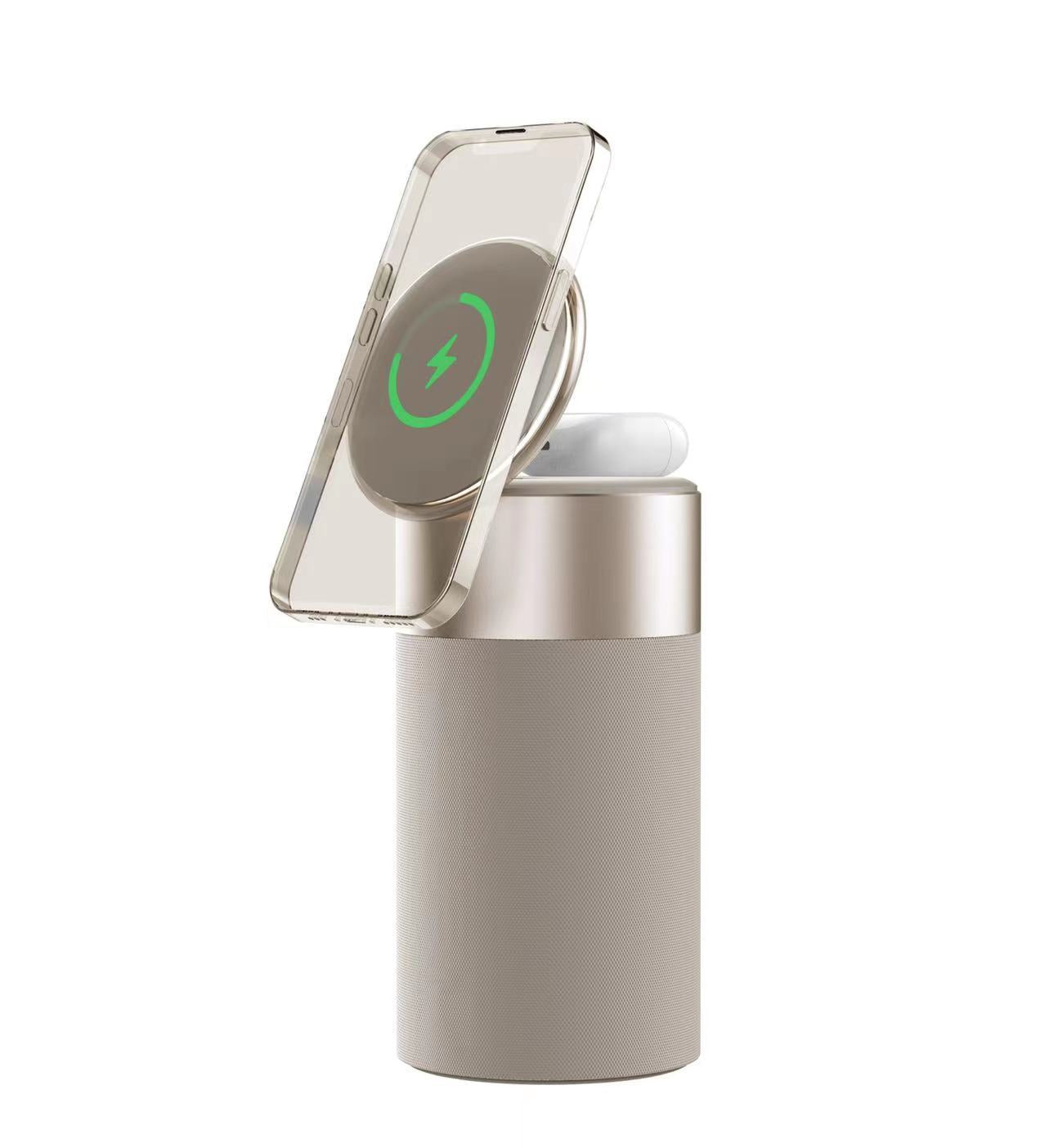 3 In 1 Multi-Function IPhone And AirPods Wireless Charger Portable Bluetooth Speaker With Touch Lamp For Home And Office Gold 0 - Tophatter Daily Deals