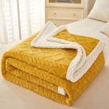Blanket Double Thickened Warm Coral Fleece Sofa Blanket Yellow 0 - Tophatter Daily Deals