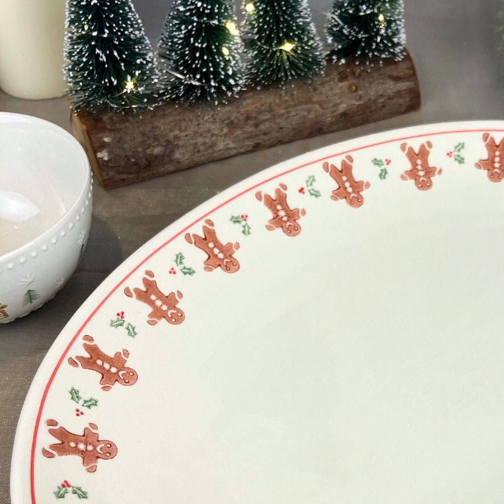 Gingerbread Ceramic Oval Plate | Festive Serving Platter for Christmas - 34cm Plate - Tophatter Daily Deals