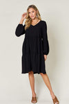 Double Take Full Size V-Neck Balloon Sleeve Tiered Dress Casual Dresses - Tophatter Daily Deals