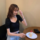 Bubble Sleeve Knitted Short Sleeve T-shirt Women''s Summer Short 0 - Tophatter Daily Deals
