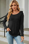 Round Neck Long Sleeve T-Shirt Black Women's T-Shirts - Tophatter Daily Deals