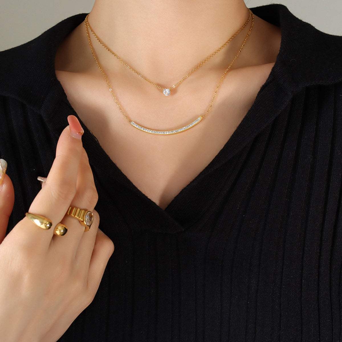 Titanium Steel Double-Layered Necklace Gold One Size Necklaces - Tophatter Daily Deals