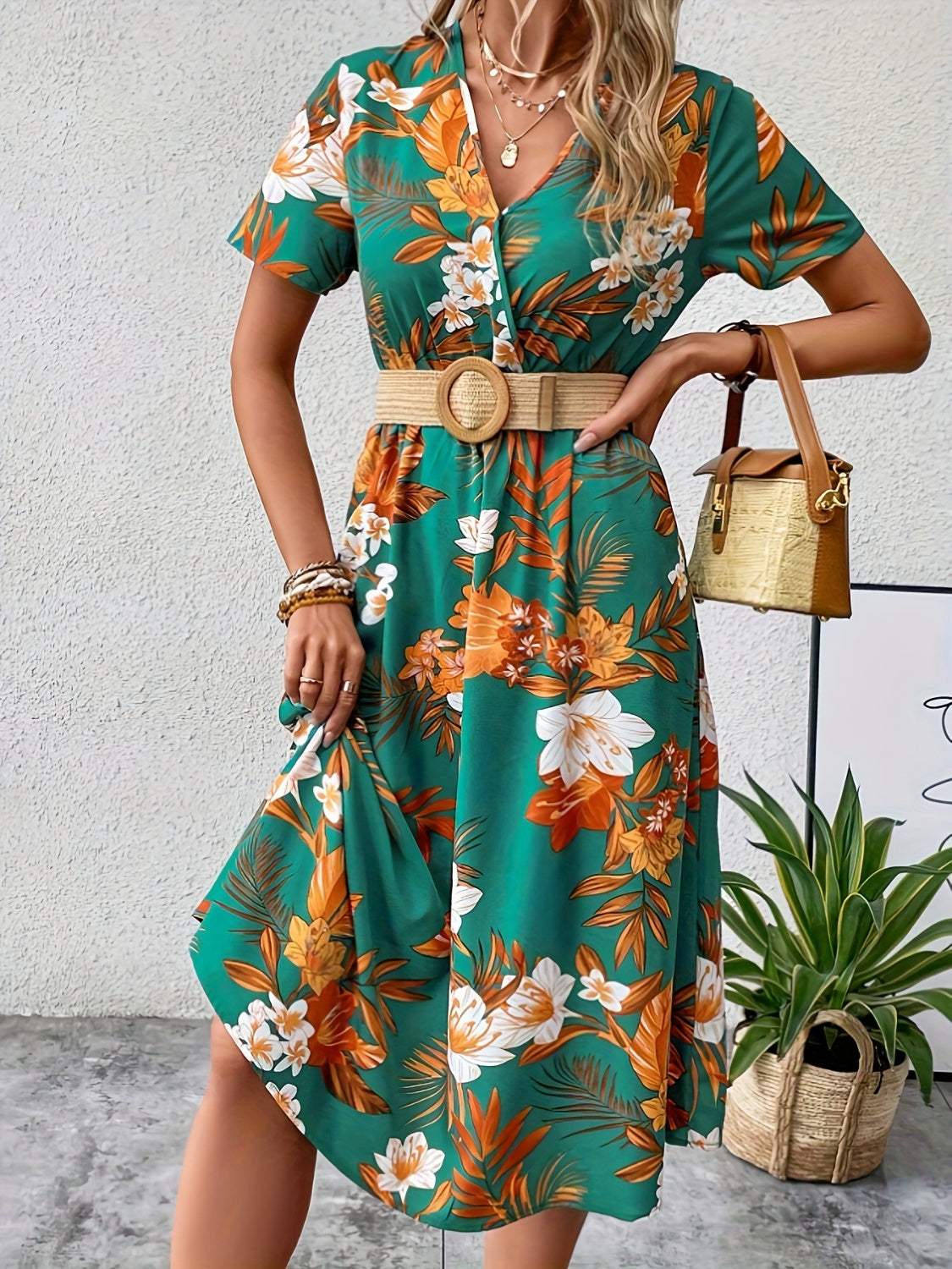 Floral Surplice Short Sleeve Dress Casual Dresses - Tophatter Daily Deals