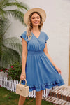 Swiss Dot Cap Sleeve Dress Dusty Blue Casual Dresses - Tophatter Daily Deals