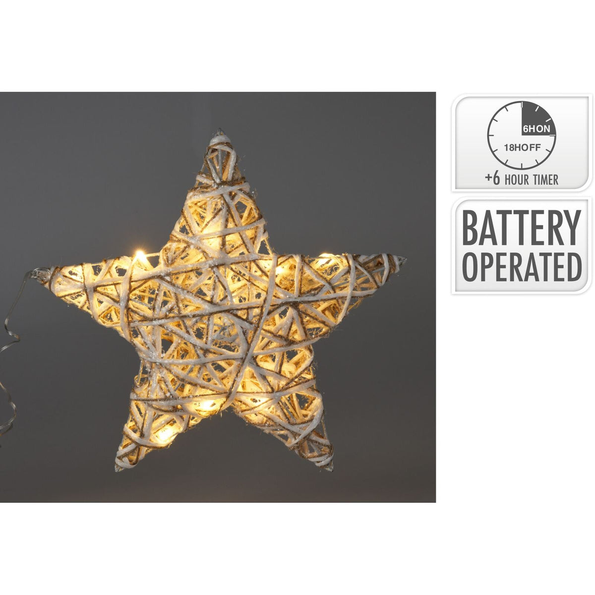 Illuminated Jute Star with Glitter | Warm White LED Christmas Window Light 30cm Ornament - Tophatter Daily Deals