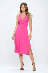 RENEE C Ruched Waist Sleeveless Slit Dress Fuchsia Casual Dresses - Tophatter Daily Deals