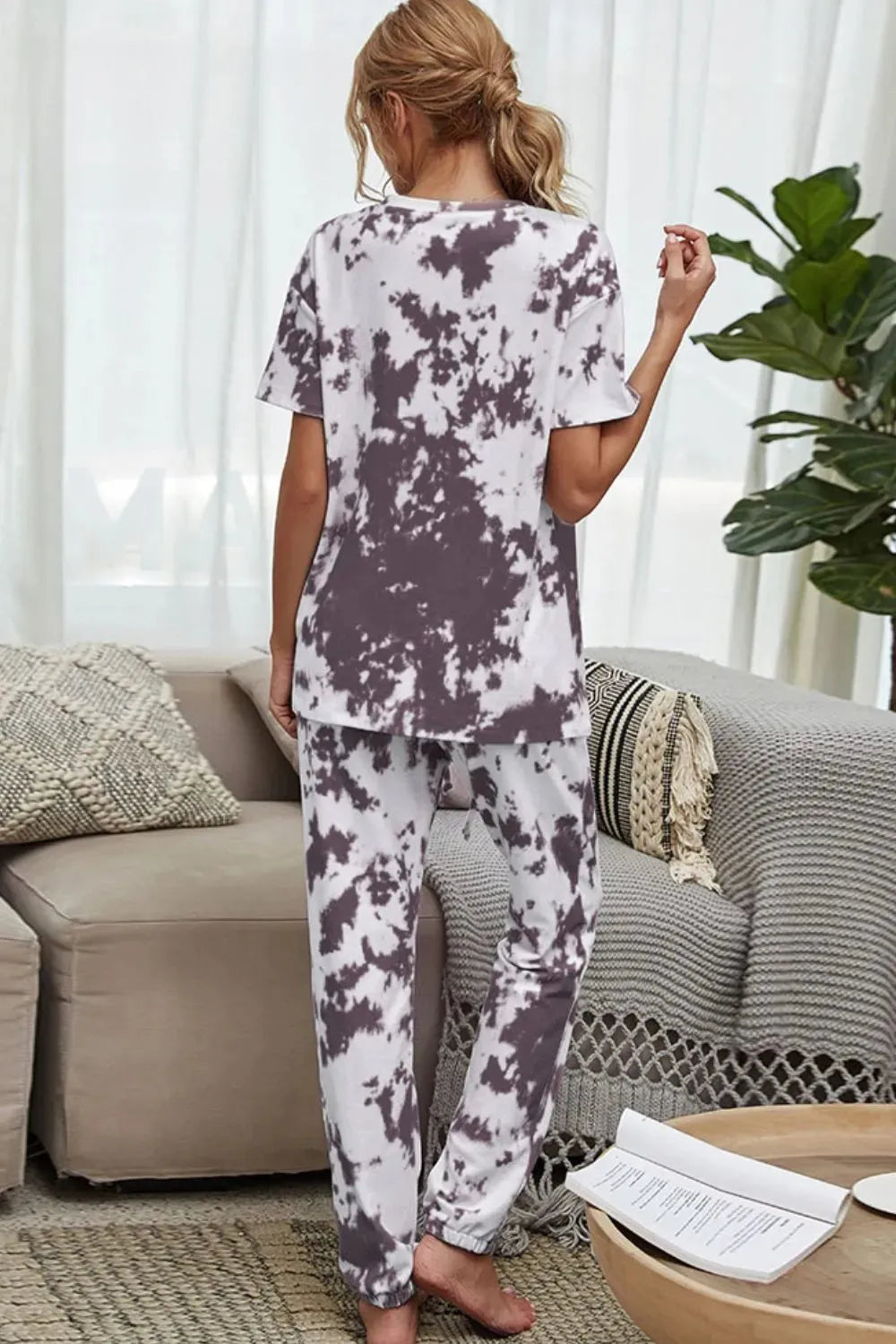 Tie-Dye Tee and Drawstring Waist Joggers Lounge Set Loungewear Sets - Tophatter Daily Deals