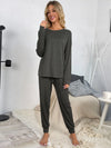 Round Neck Top and Drawstring Pants Lounge Set Loungewear Sets - Tophatter Daily Deals