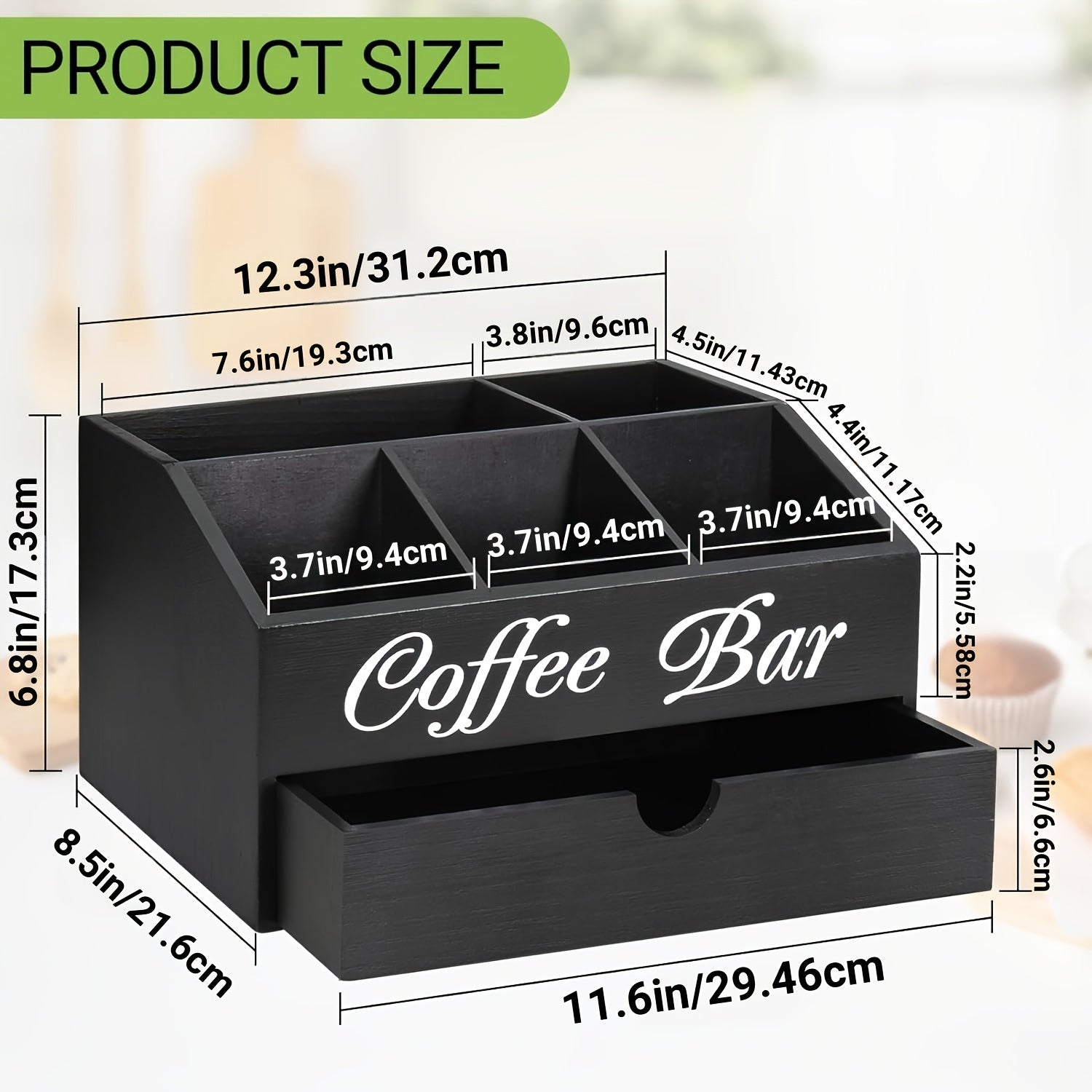Wood Coffee Station Organizer with Drawer Kitchen Cabinets - Tophatter Daily Deals