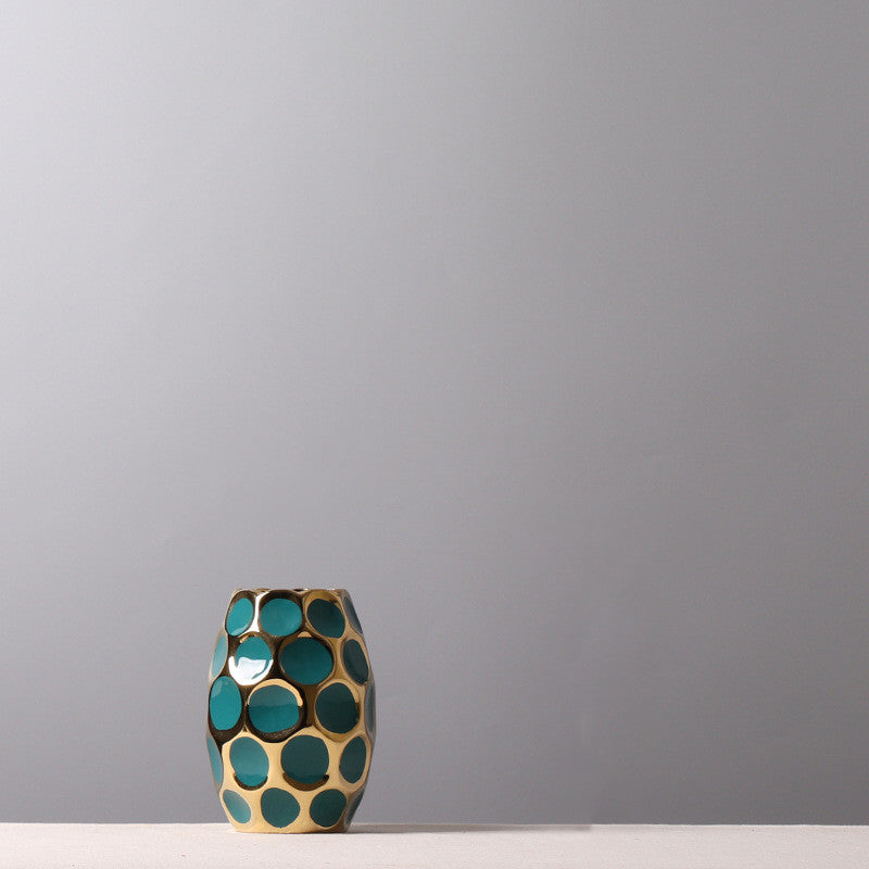Beautiful Ceramic Gold aqua polka dots Pineapple Vase Malachite Trumpet 0 - Tophatter Daily Deals