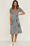 Full Size Slit Plaid Short Sleeve Midi Dress Black Casual Dresses - Tophatter Daily Deals