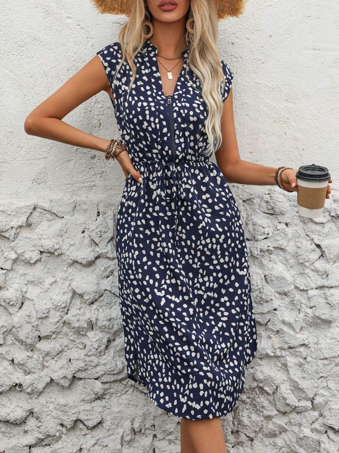 Slit Printed Cap Sleeve Dress Casual Dresses - Tophatter Daily Deals