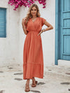 Ruffled Surplice Cap Sleeve Dress Terracotta Casual Dresses - Tophatter Daily Deals