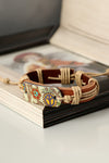 Cinnamon Vintage Boho Floral Printed Braided Rope Leather Bracelet Bracelets - Tophatter Daily Deals