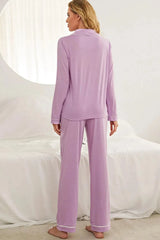 Contrast Piping Button Down Top and Pants Loungewear Set Loungewear Sets - Tophatter Daily Deals