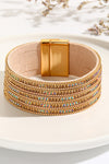 Gold Full Diamond Leather Wide Magnetic Buckle Bracelet Gold ONE SIZE 100%alloy Bracelets - Tophatter Daily Deals