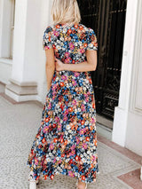 Printed V-Neck Short Sleeve Maxi Dress Casual Dresses - Tophatter Daily Deals