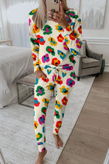 Apricot Leopard Print Long Sleeve Top and Skinny Pants Lounge Set Apricot 95%Polyester+5%Elastane Loungewear & Sleepwear/Loungewear - Tophatter Daily Deals