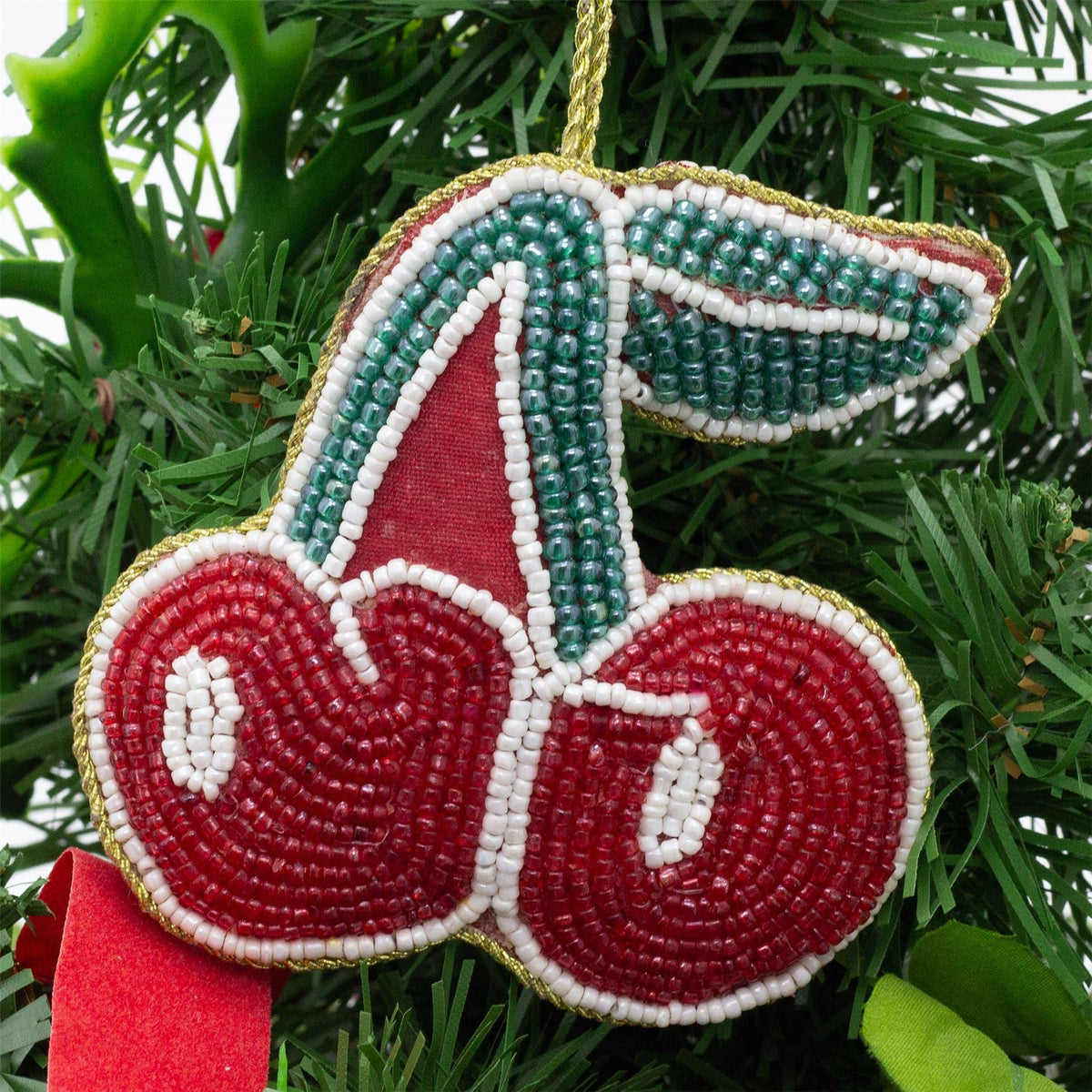 Cherry Beaded Christmas Tree Bauble | Colourful Fruit-shaped Tree Ornaments Baubles - Tophatter Daily Deals