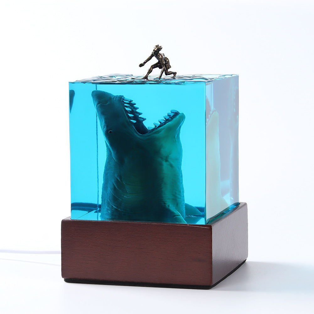 Ocean Shark Surfer Resin Night Light 8cm Cube 0 - Tophatter Daily Deals