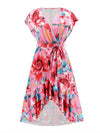 Ruffled Tied Floral Surplice Dress Casual Dresses - Tophatter Daily Deals