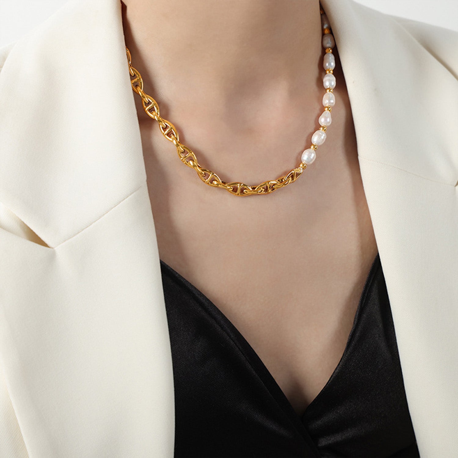 Half Pearl Detail 18K Gold-Plated Necklace Necklaces - Tophatter Daily Deals