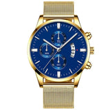 Mens Business Luxury Watches For Men Mesh Band Quartz Watch Gold Blue Watches - Tophatter Daily Deals