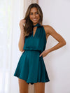 Halter Neck Sleeveless Romper Deep Teal Casual Dresses - Tophatter Daily Deals