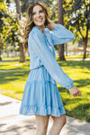 Frill Tie Neck Balloon Sleeve Dress Casual Dresses - Tophatter Daily Deals