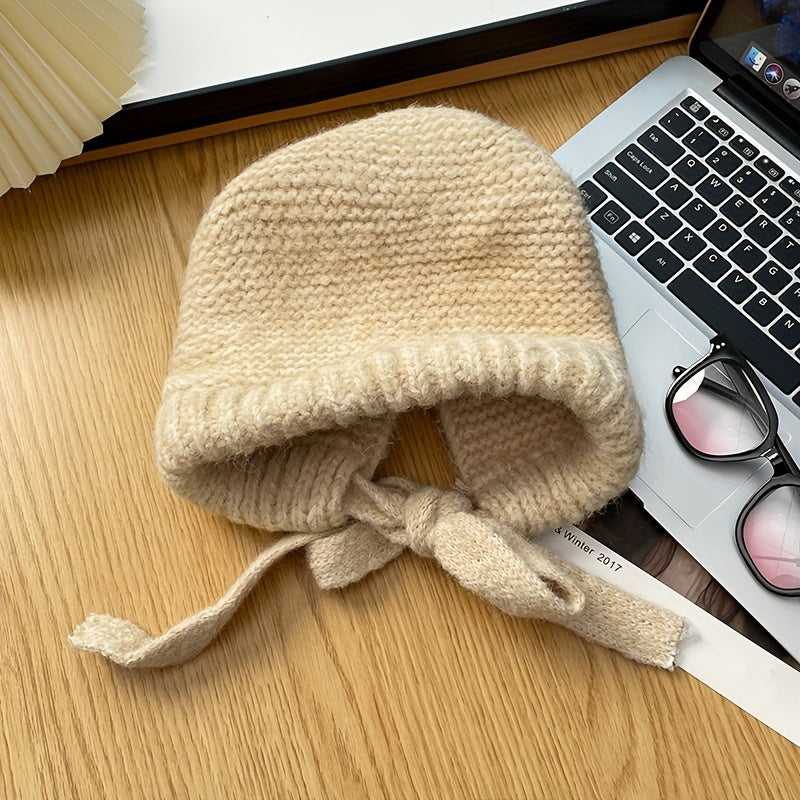 Winter Knit Earflap Hat that Converts to a Crossbody Bag Beige Hat - Tophatter Daily Deals