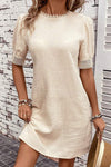 Lace Detail Round Neck Short Sleeve Mini Dress Casual Dresses - Tophatter Daily Deals