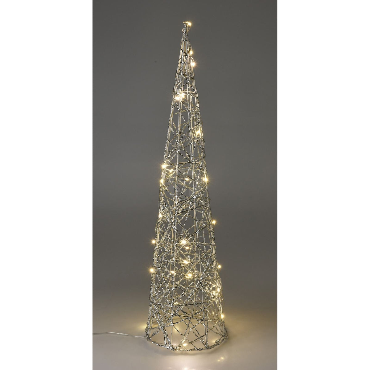 Silver Cone LED Christmas Tree | Warm White Pre-lit Light-Up Tree Cone - 60cm LED Light - Tophatter Daily Deals