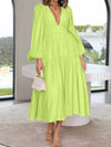 Deep V-Neck Balloon Sleeve Plain Maxi Dress Mint Green Casual Dresses - Tophatter Daily Deals