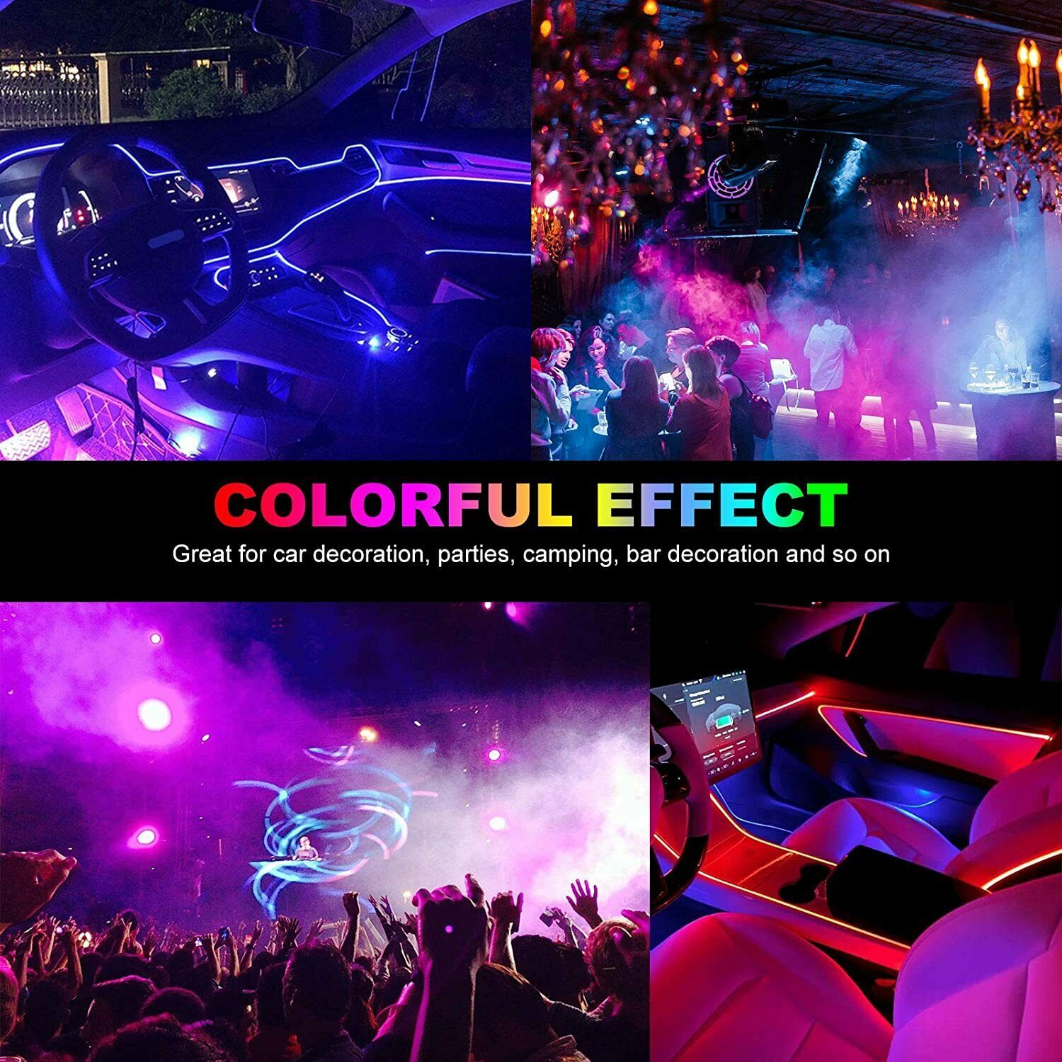 Auto LED RGB Interior Atmosphere Strip Light Decorative Foot Lamp With USB Wireless Remote Music Control Multiple Modes For Car 5 - Tophatter Daily Deals