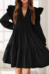 Ruffled V-Neck Long Sleeve Mini Dress Casual Dresses - Tophatter Daily Deals