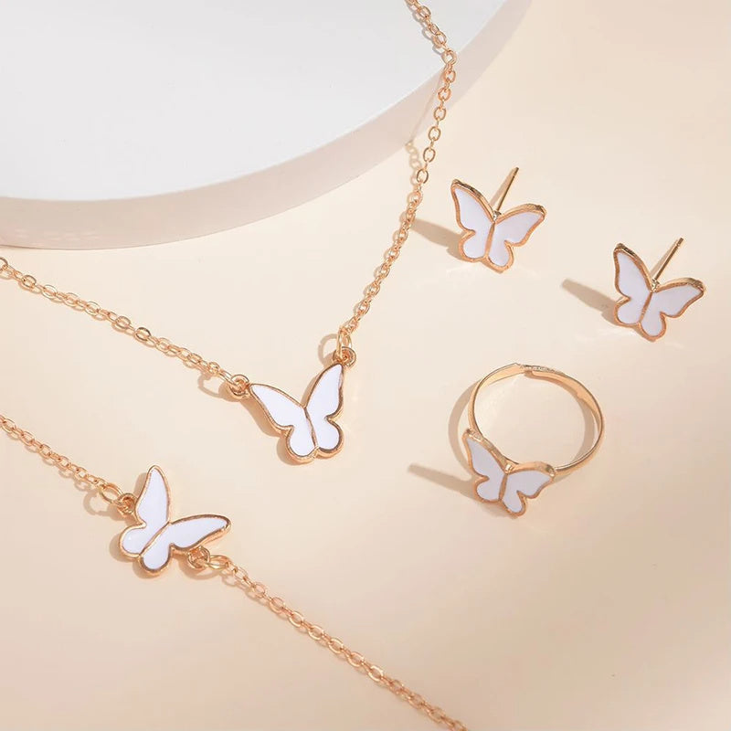 5PCS Fashion Butterfly Pendants Necklace Earrings Ring Bracelet Sets For Women Jewelry Set Bridal Wedding Jewelry Gift 0 - Tophatter Daily Deals