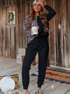 Leopard Round Neck Sweatshirt and Pants Lounge Set Loungewear Sets - Tophatter Daily Deals