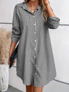 Striped Button Up Long Sleeve Mini Shirt Dress Casual Dresses - Tophatter Daily Deals