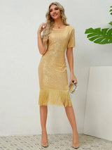 Tassel Sequin Short Sleeve Dress Cocktail Dresses - Tophatter Daily Deals